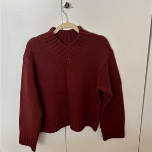 Maroon wool cashmere v neck sweater
